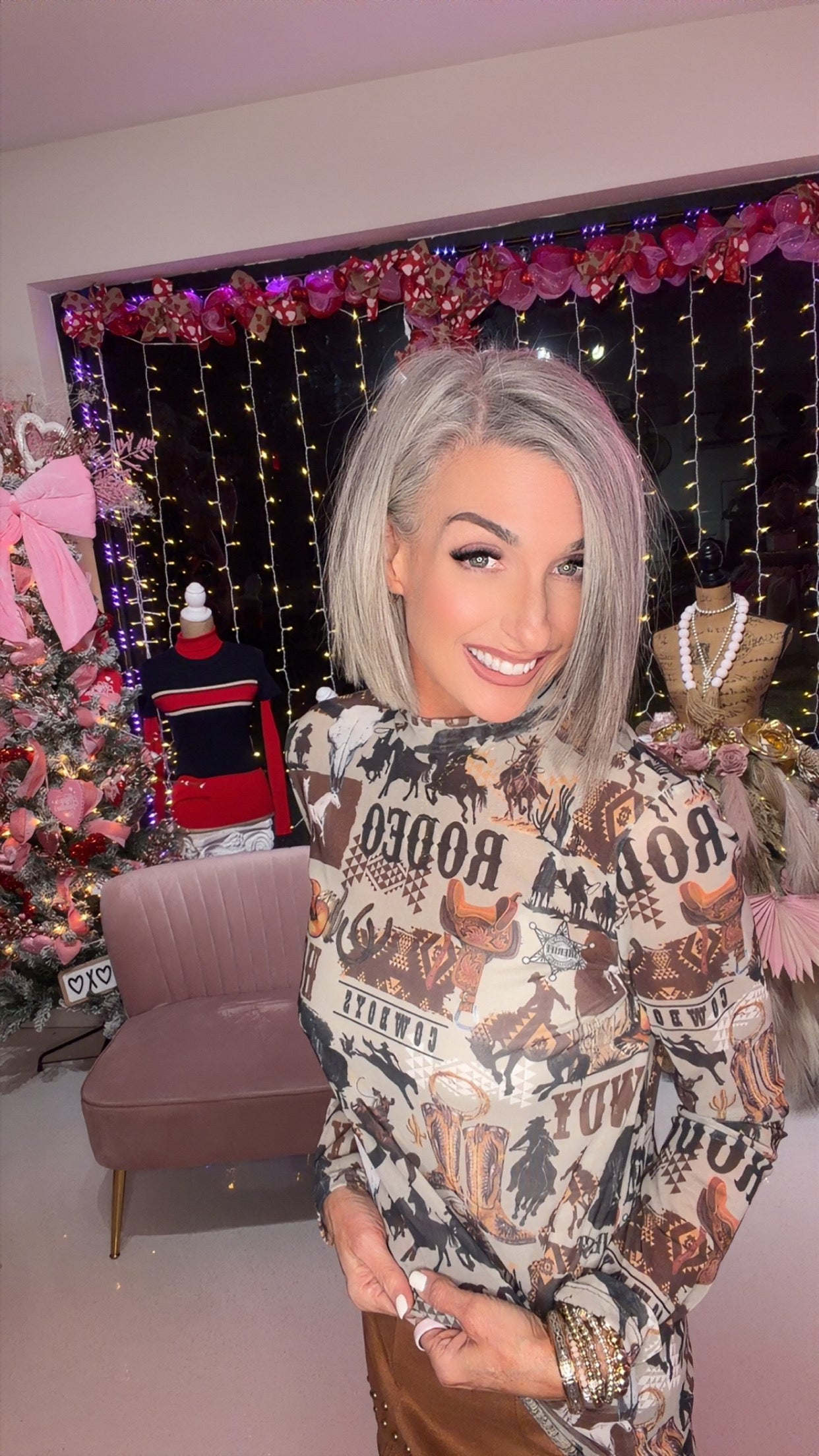 WESTERN RODEO SEMI SHEER MESH TOP