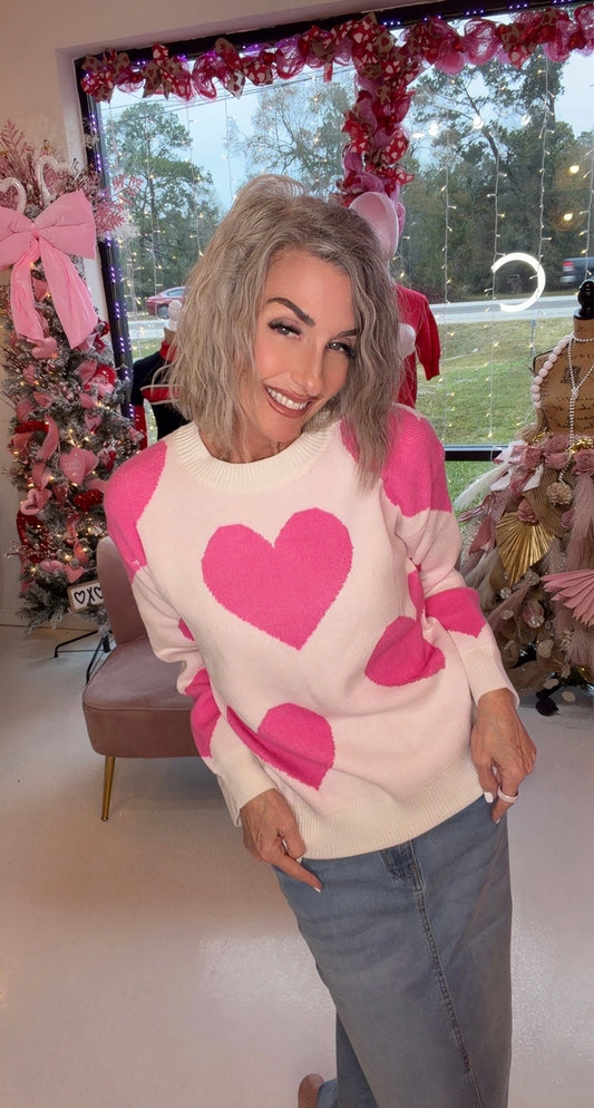 VALENTINE'S DAY ROUND NECK HEART KNITTED SWEATER