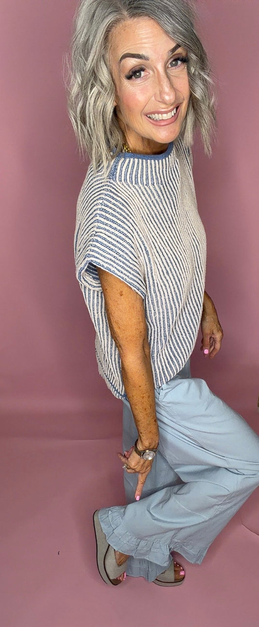 Two Tone Ribbed Knit Sweater Vest