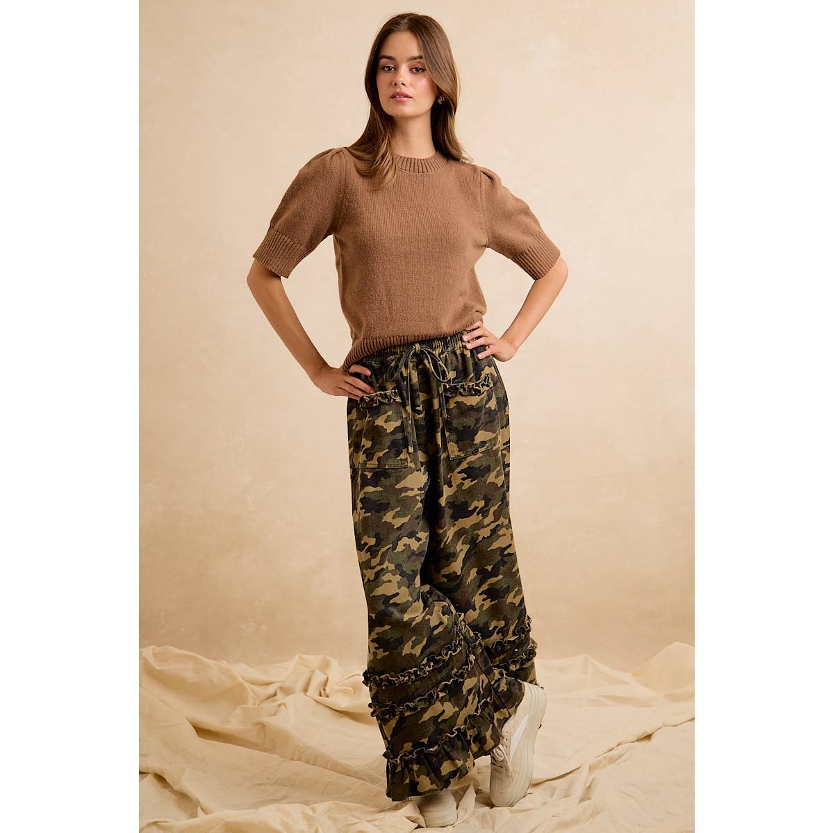 SOLID KNIT PUFF SHORT SLEEVES TOP