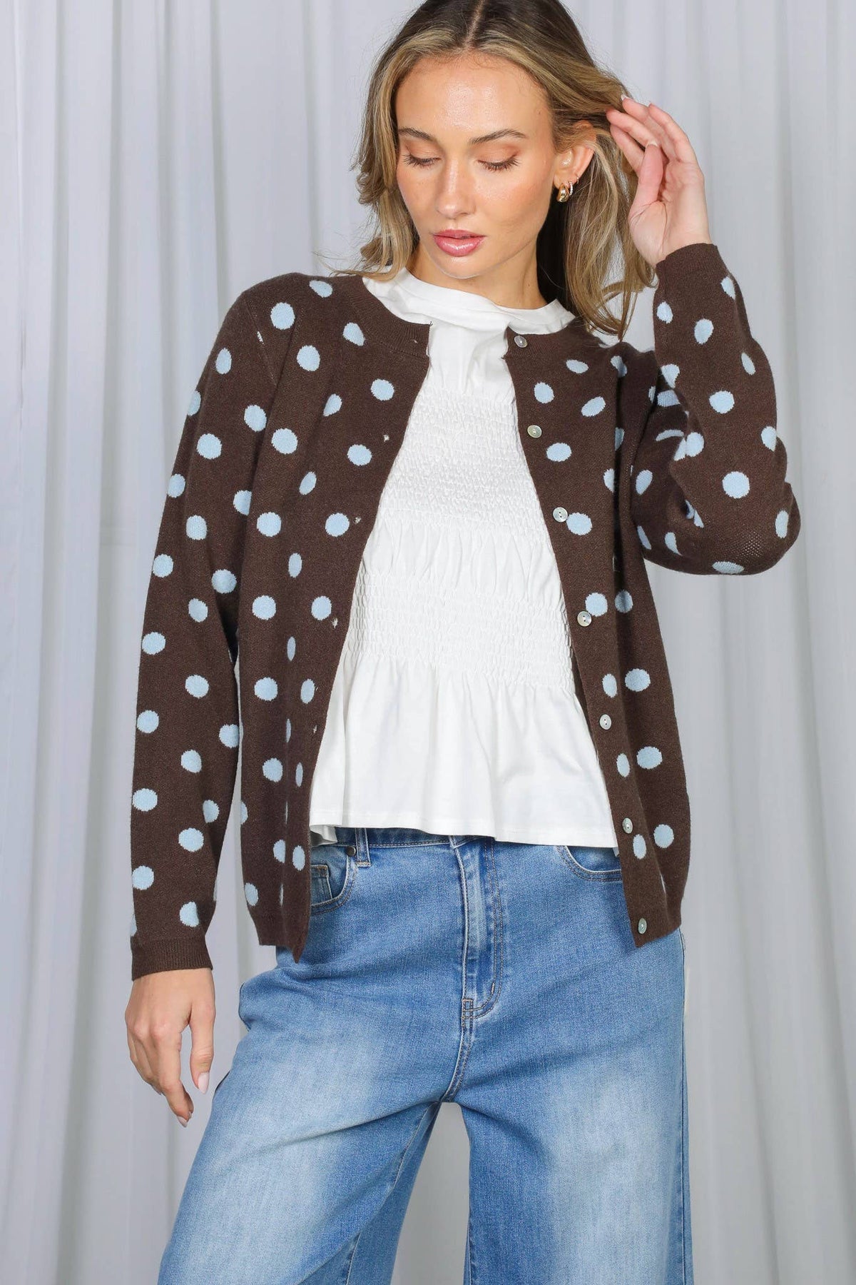 Playful Polka Dot Cozy Knitted Sweater Cardigan