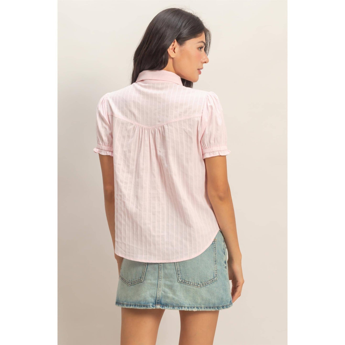 Button-Up Puff Short Sleeve Shirt