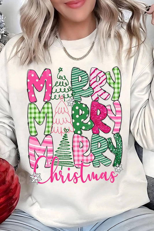 Merry Christmas Print Drop Shoulder Holiday Sweatshirt