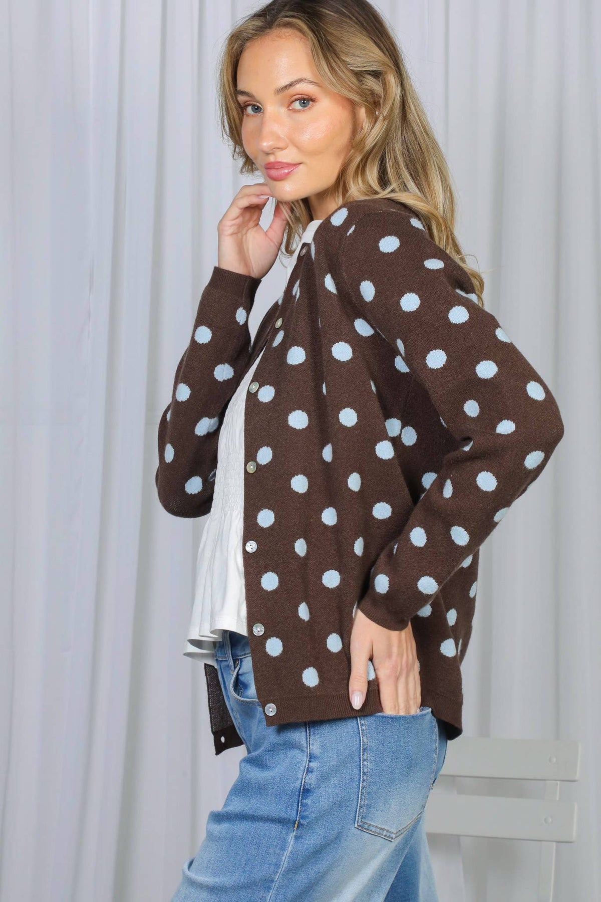 Playful Polka Dot Cozy Knitted Sweater Cardigan