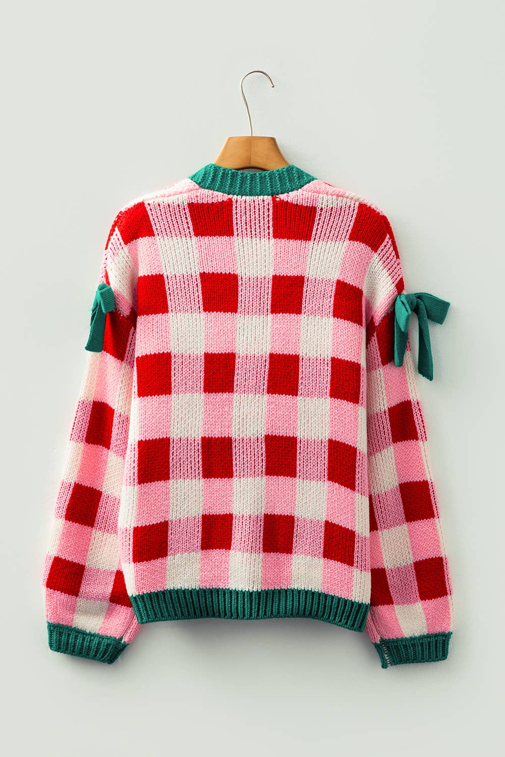 Christmas Plaid Knit Bow Knot  Open Front Sweater Cardigan