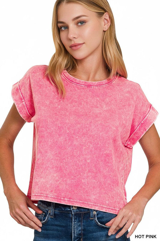 Washed Cotton Short Sleeve Top - Zenana