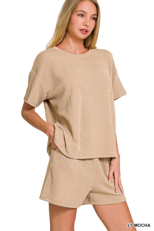 Corded Rib Short Sleeve Tee & Short Pants 2PC Set
