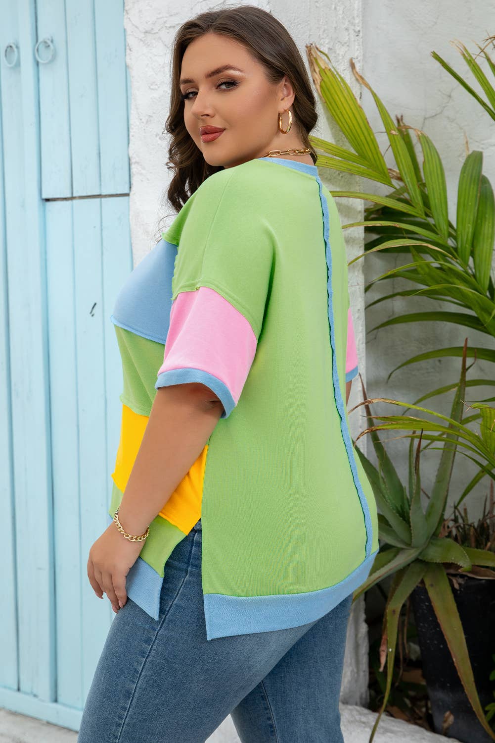 Plus Size Colorblock Reverse Seam T-Shirt