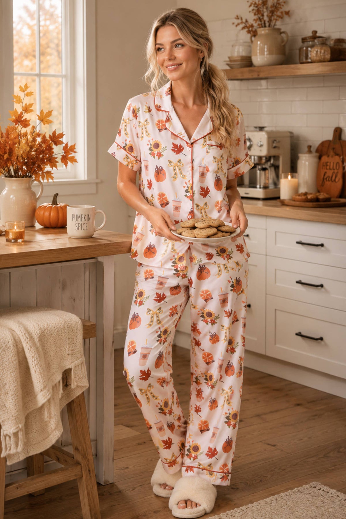 Pumpkin Spice Fall Print Pajama Set – Holiday Sleepwear