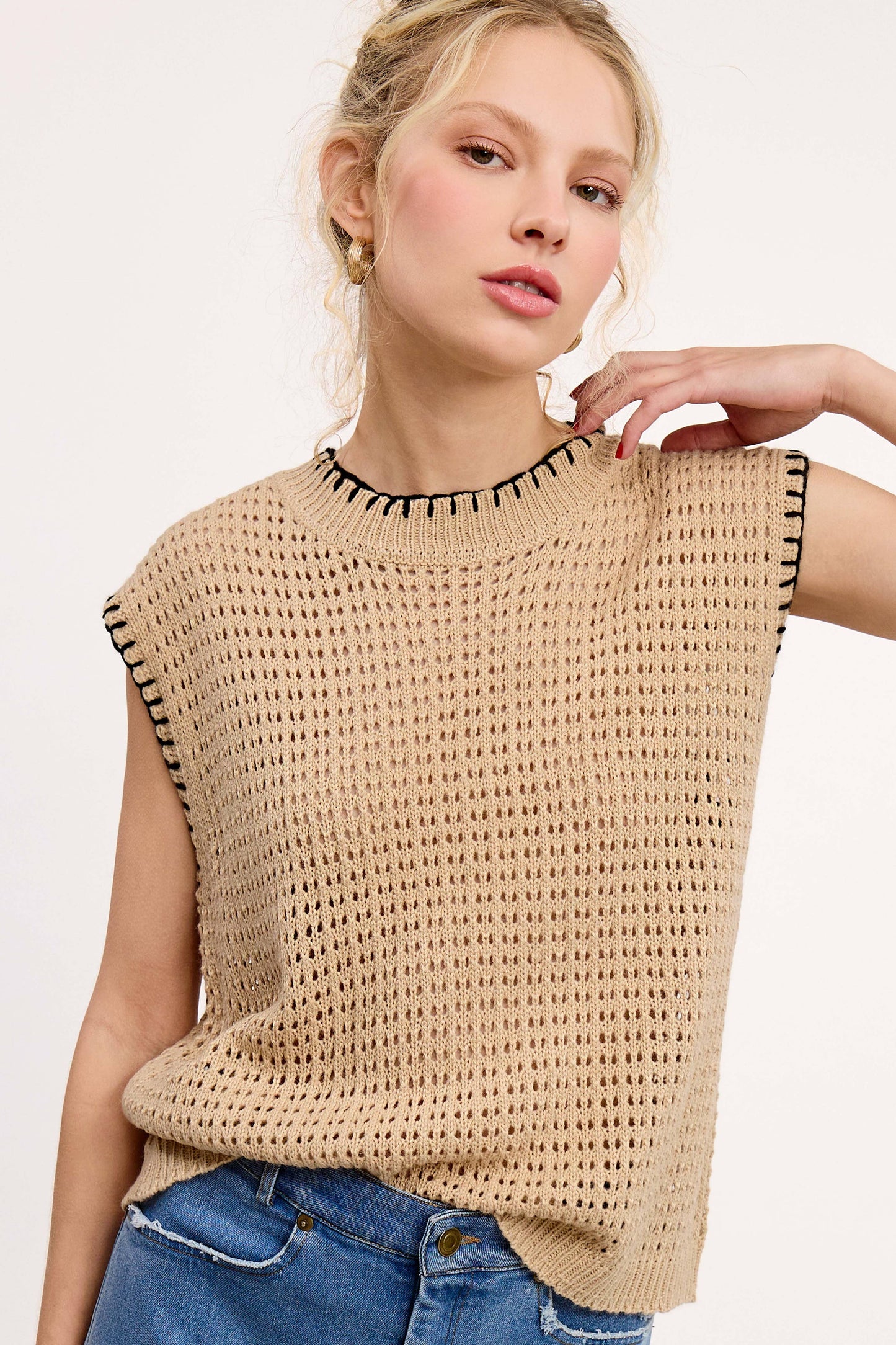 Crochet Knit Stitching Detailed Sleeveless Top