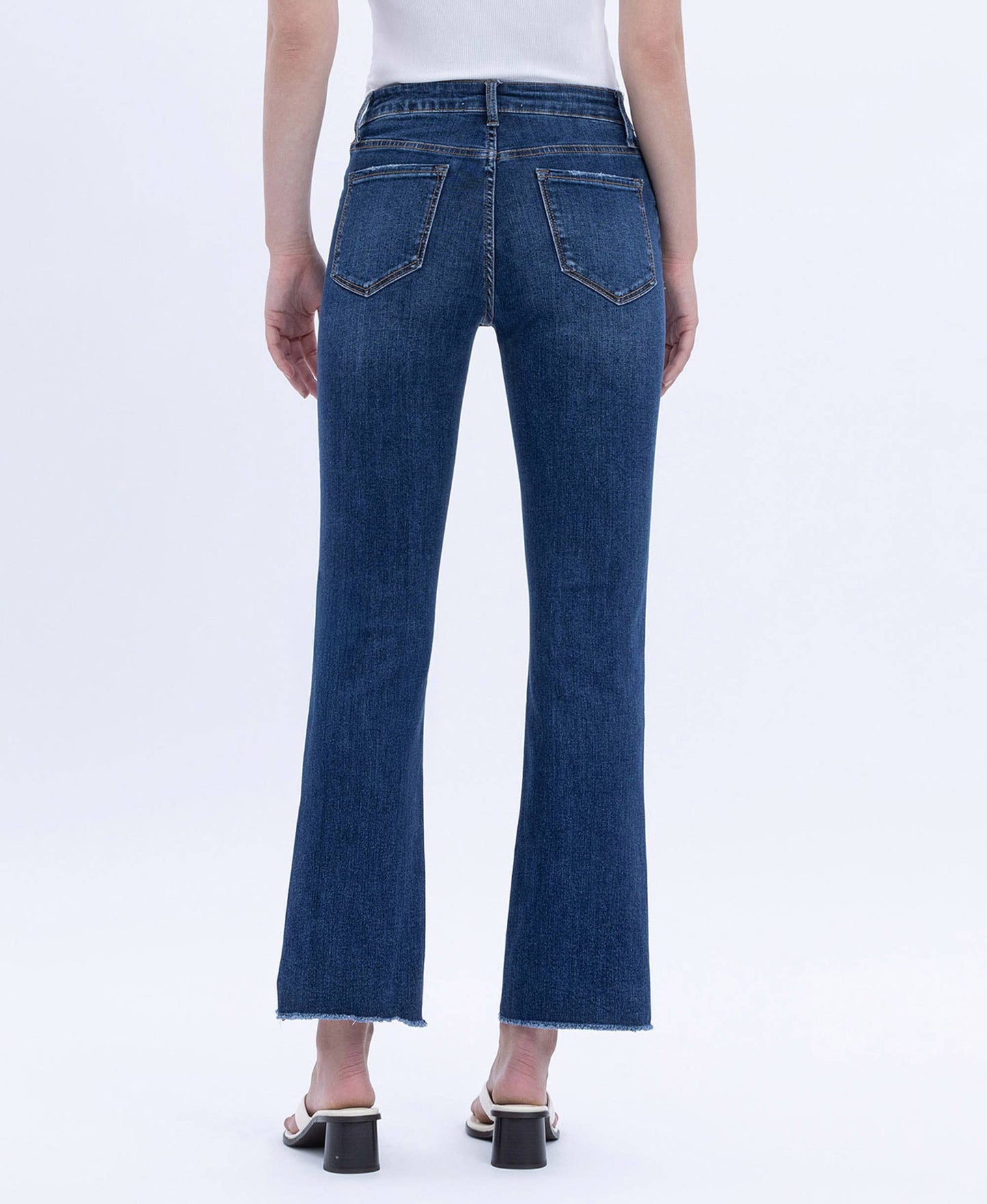 TUMMY CONTROL HIGH RISE RAW HEM KICK FLARE JEANS L