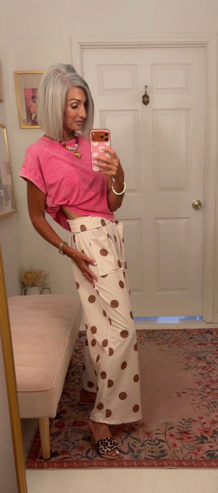 High Waist Wide Leg Polka Dot Pocket Pants