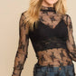 Floral Mesh Lace Mock Neck Long Sleeve Fitted sheer top