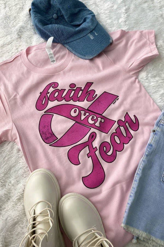 Bella Canvas Faith Over Fear, Breast Cancer  Graphic Tshirt