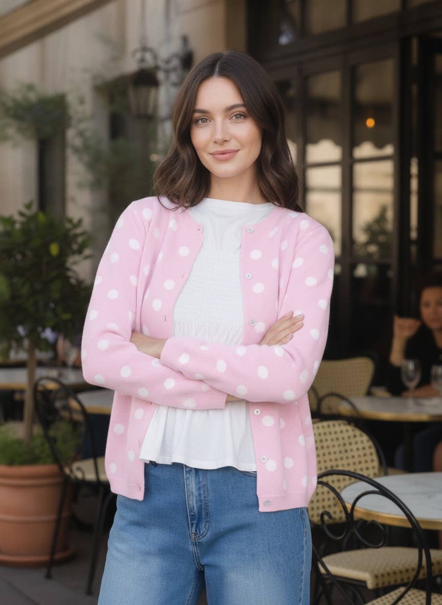 Playful Polka Dot Cozy Knitted Sweater Cardigan