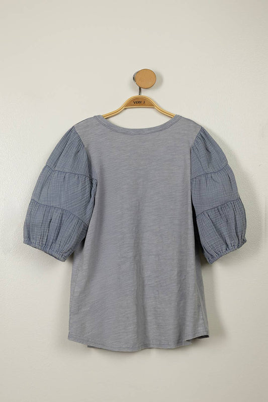 Mineral Washed Puff Sleeve Top