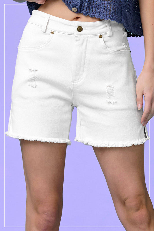 -High Rise Basic Mineral Washed Colored Denim Shorts