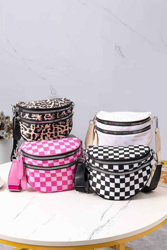 `.Double Zip Crescent Sling Bum Bag