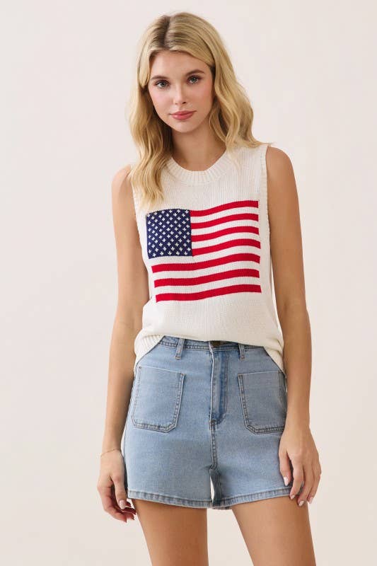 Sleeveless Flag Knit Top