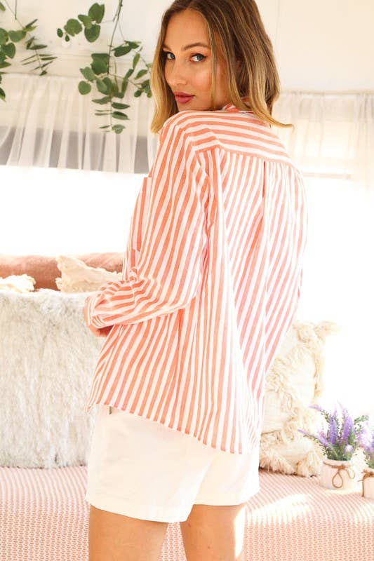 Collared 100% Cotton Striped Shirt Top