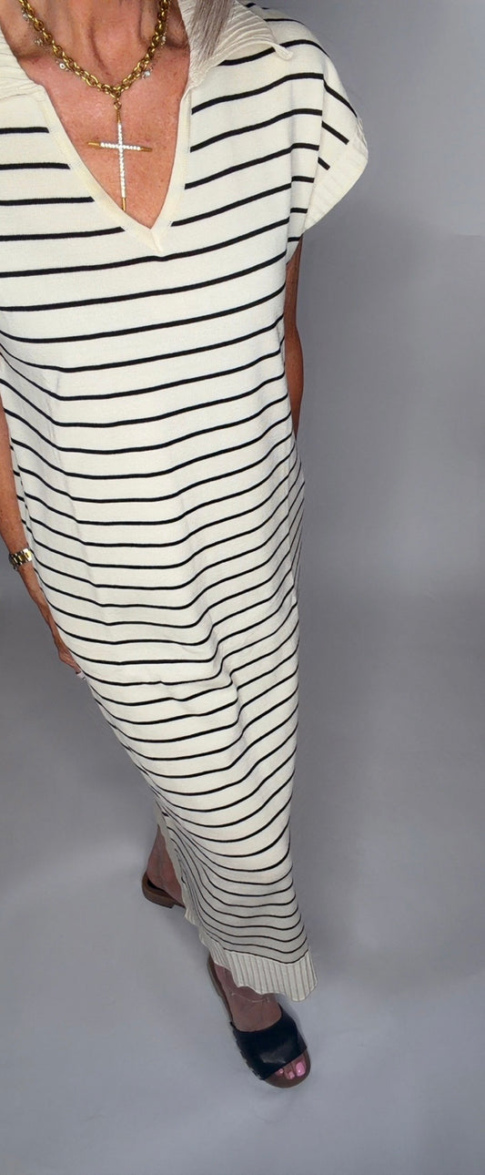 Loose casual striped V-neck long dress