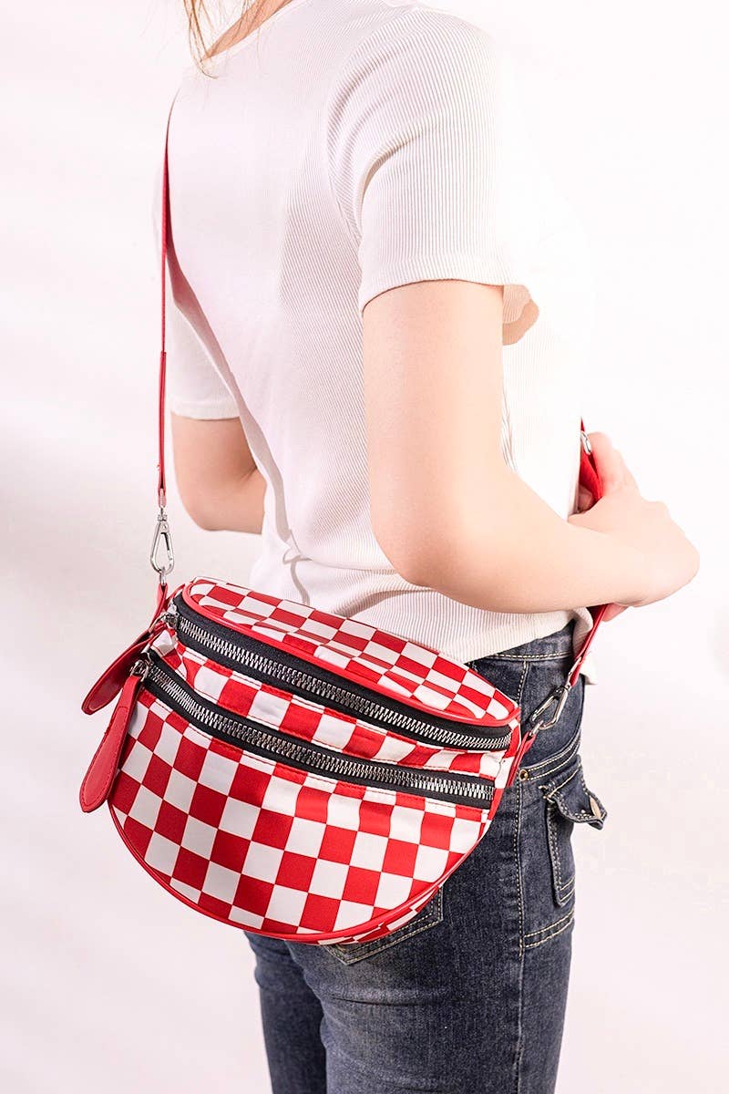 `.Double Zip Crescent Sling Bum Bag