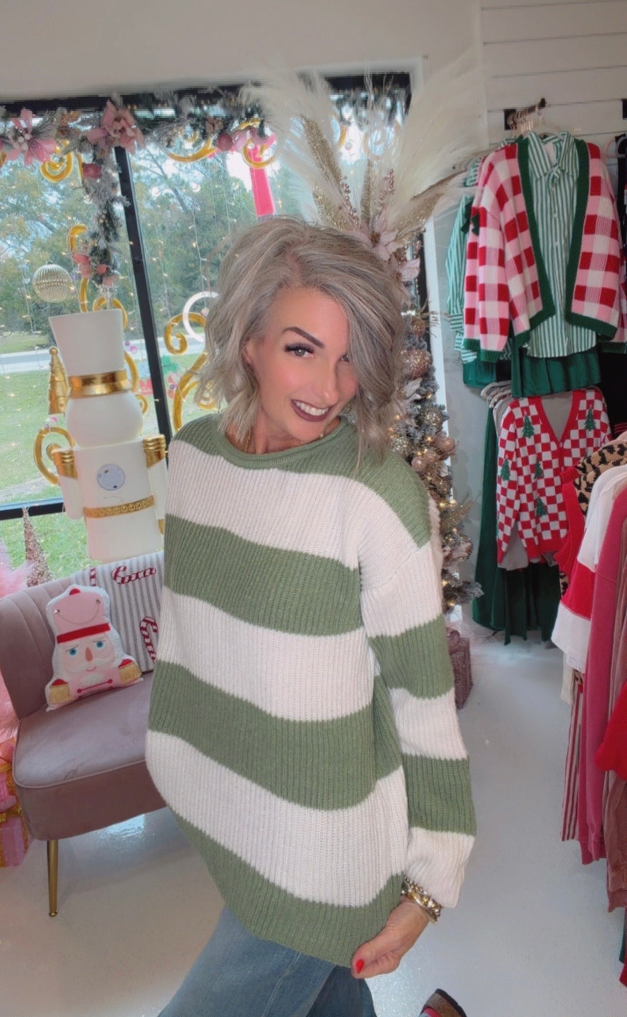 Temperament crew-neck long sleeve color striped sweater