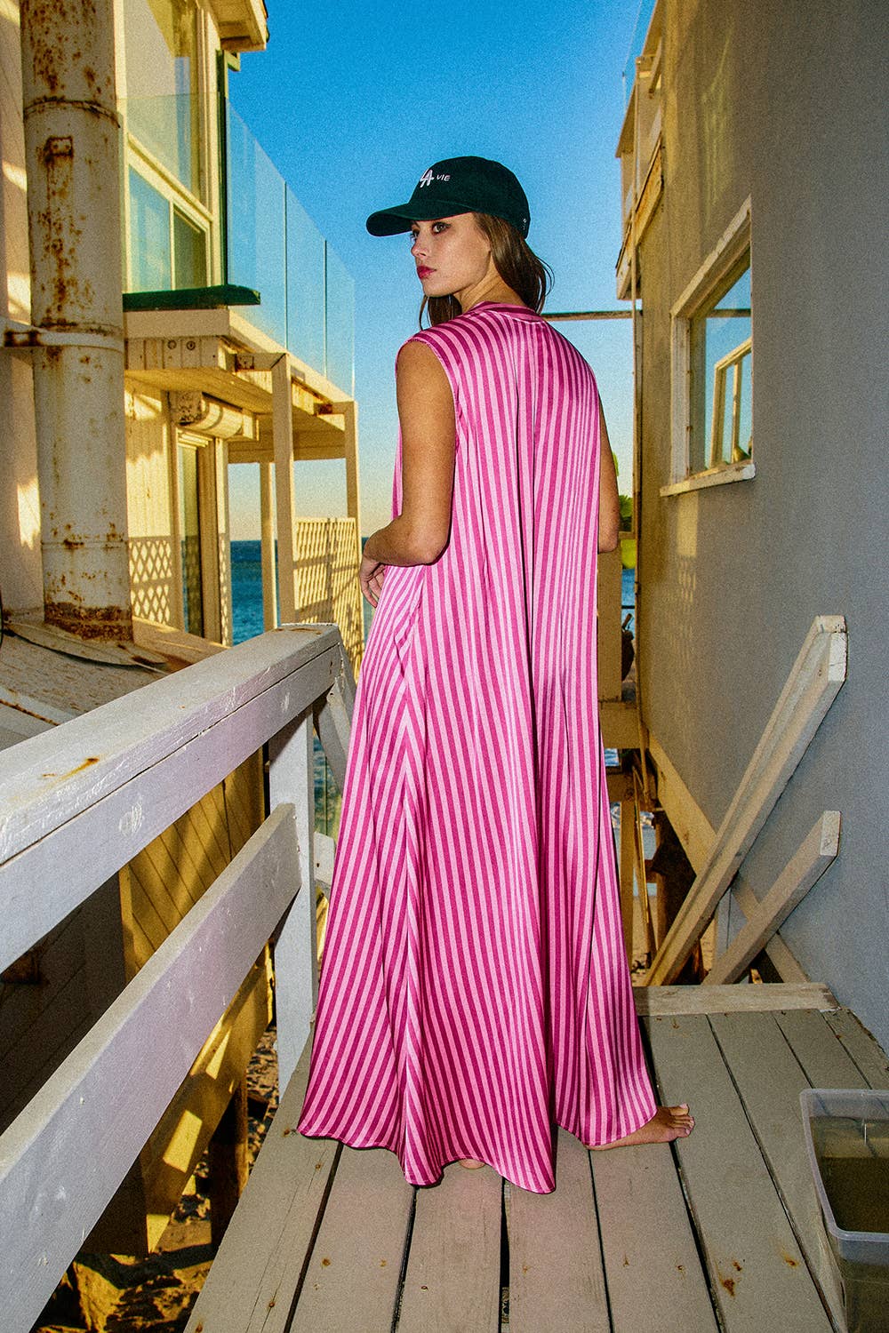Wide Leg Stripe Soft Satin Jumpsuit