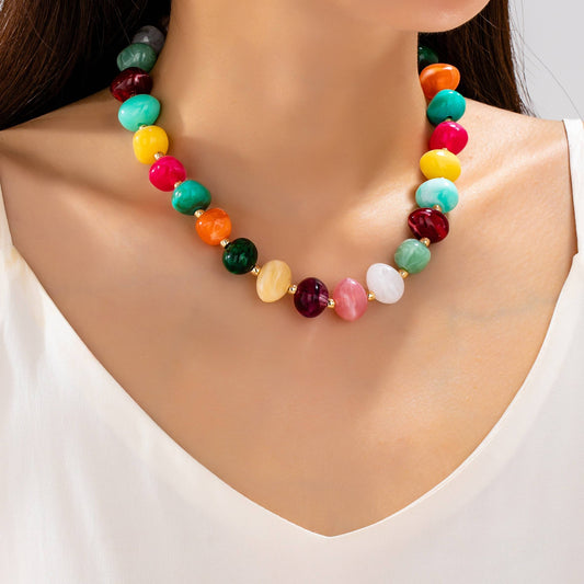 Multi Colored Resin Pebble Beaded Necklace | 80N93363