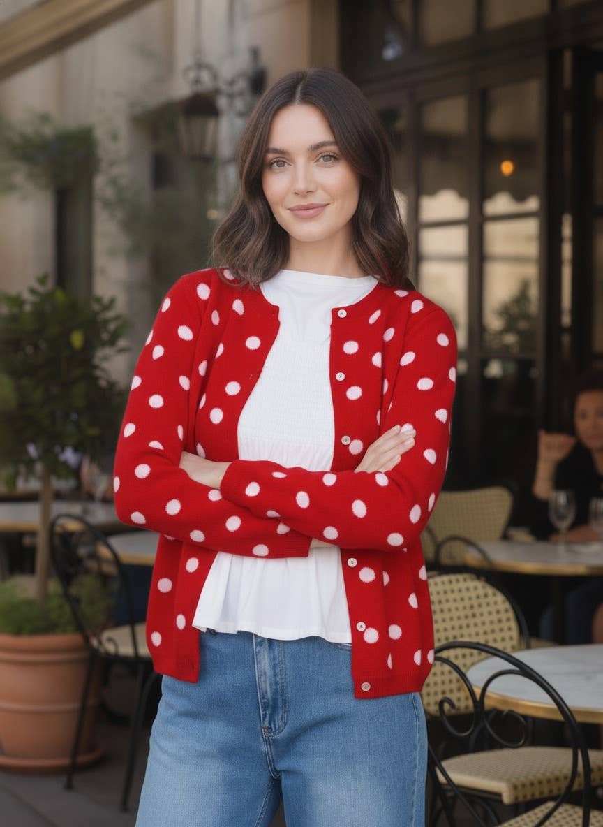 Playful Polka Dot Cozy Knitted Sweater Cardigan