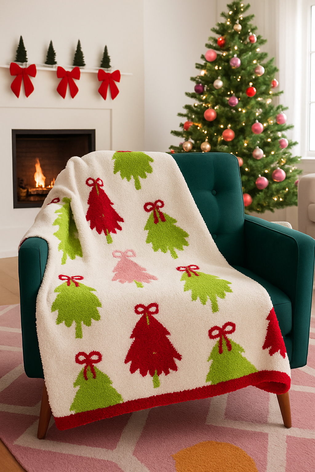 Colorful Christmas Trees Luxe Throw Blanket Ships