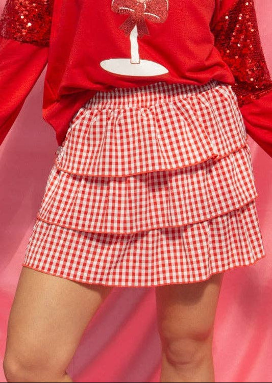 Red Gingham Ruffle Skort