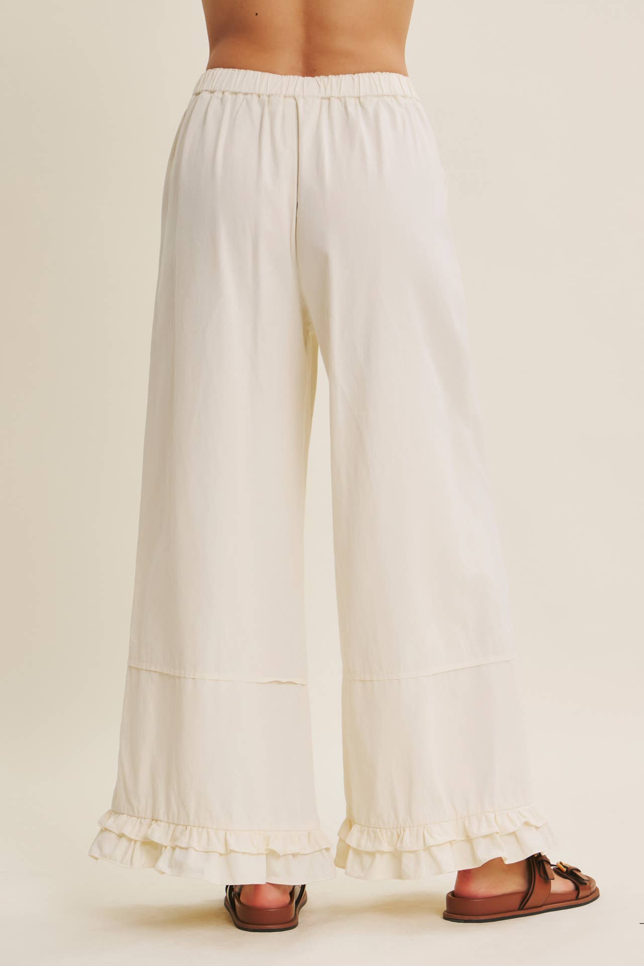 DREAMY STATEMENT COTTON WASHED WIDE-LEG PANTS WITH RUFFLES