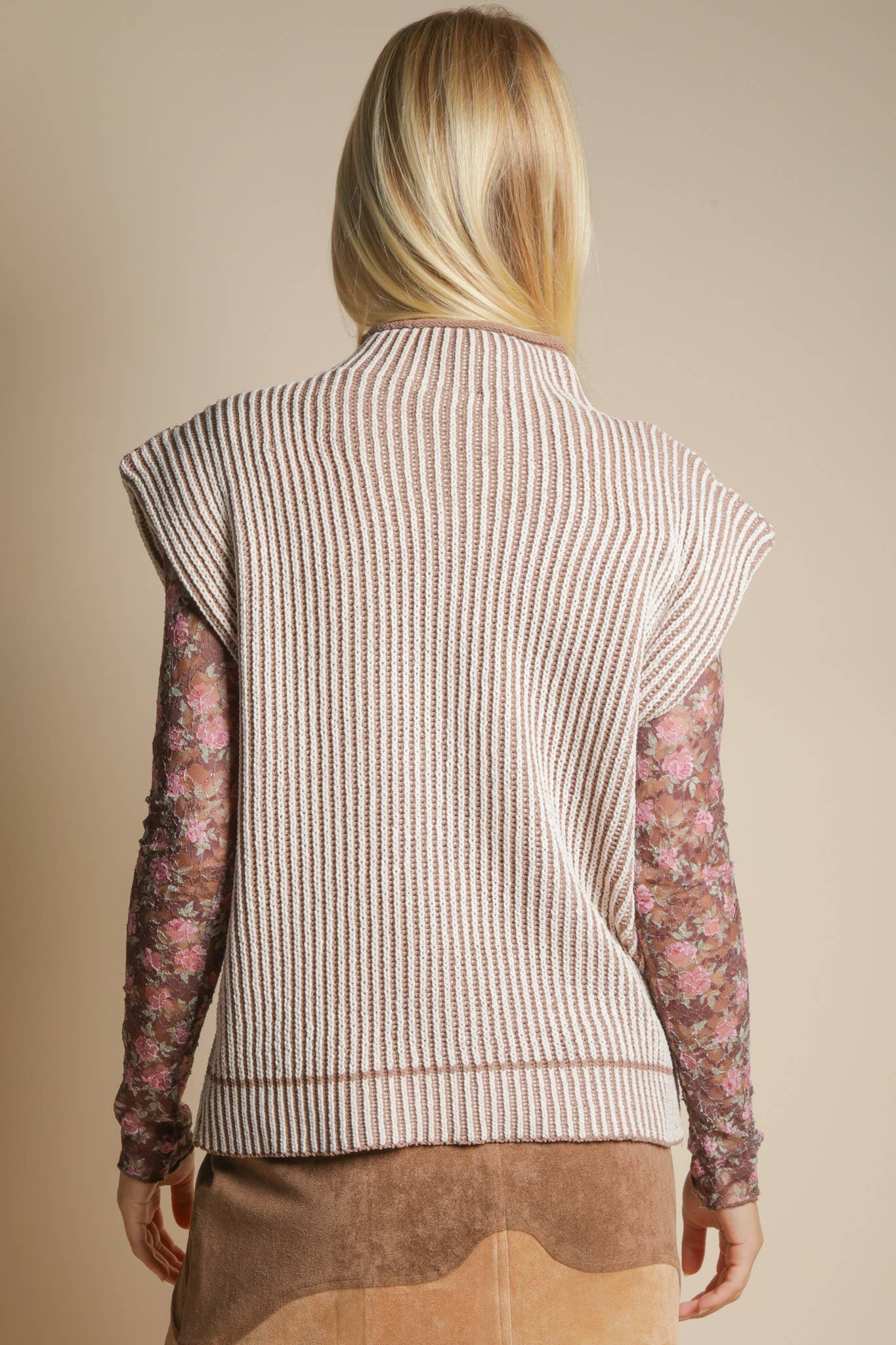 Two Tone Ribbed Knit Sweater Vest