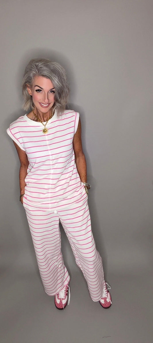 Casual Style Striped Short Sleeve Two-Piece Set | S-XL