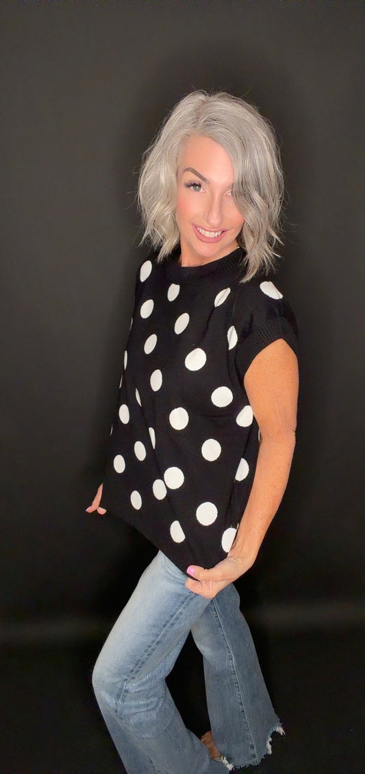 Polka Dot Sleeveless Knit Sweater Top