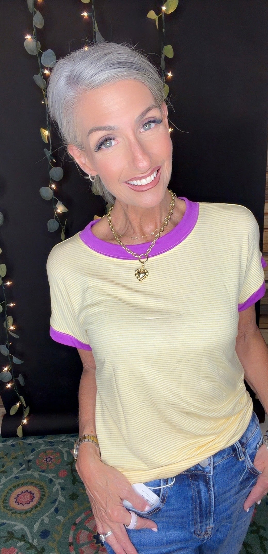 Classic striped tee with contrast trim casual comfort