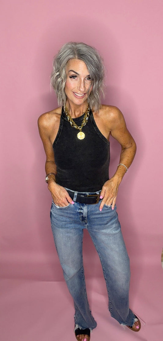 Mineral Washed Y Back Lightweight Stretchy Tank Top