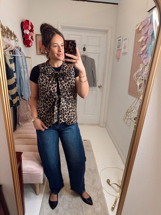 Leopard Print Front Bow Tie Closures Vest