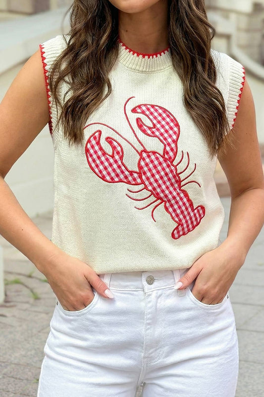 Plaid Crawfish Crew Neck Knit Sweater Vest