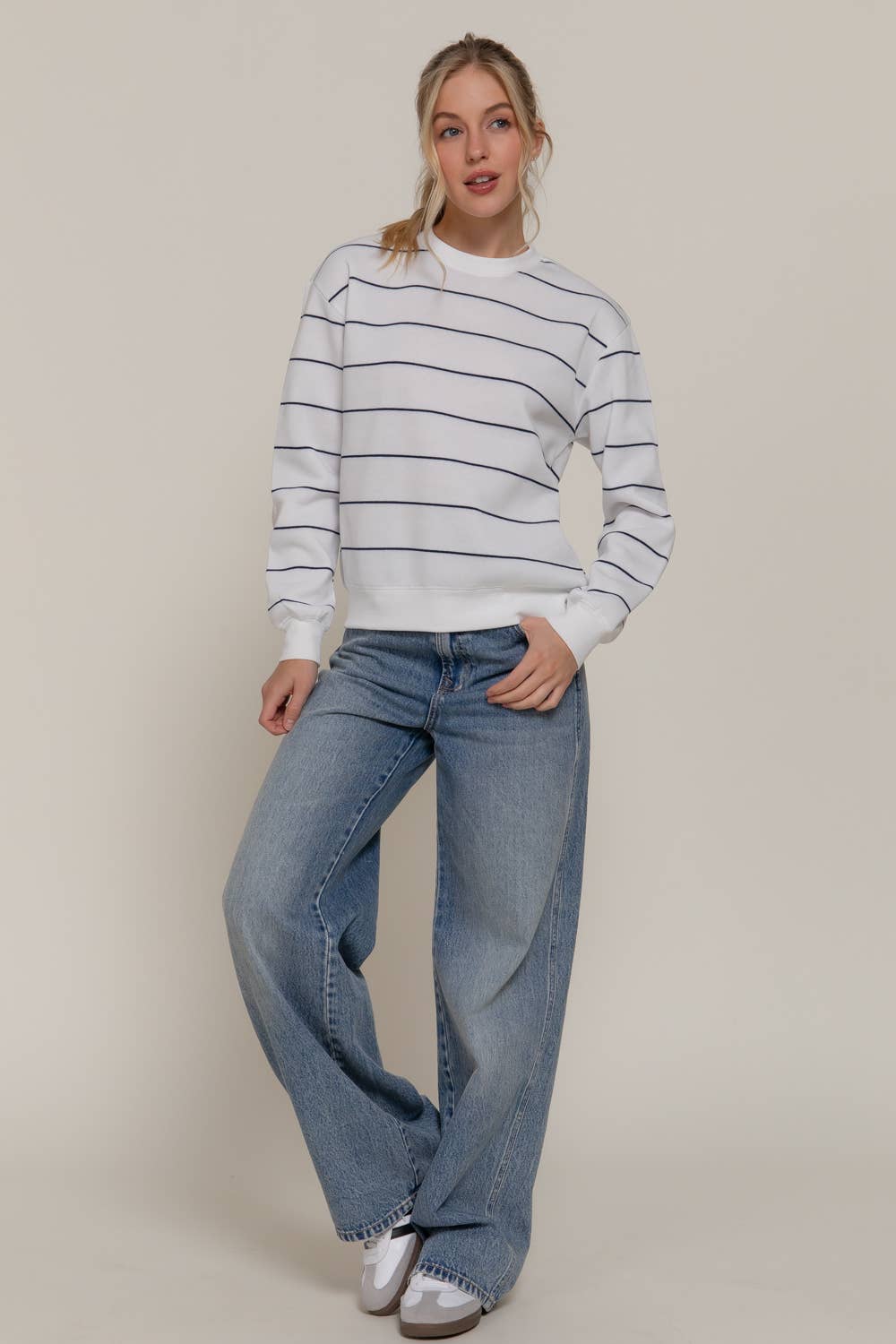 Long Sleeve Engineer Stripe Inner Fleece Sweatshirt