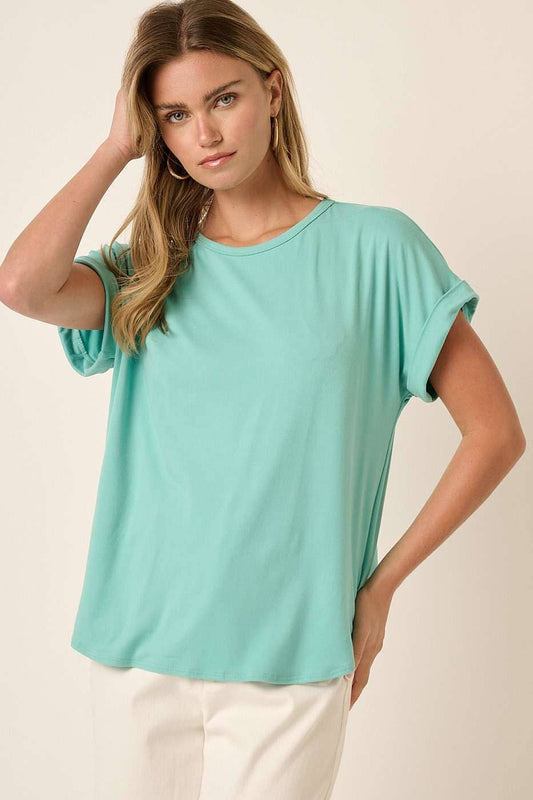 DTY ROUND NECK DOLMAN SHORT SLEEVE KNIT TOP