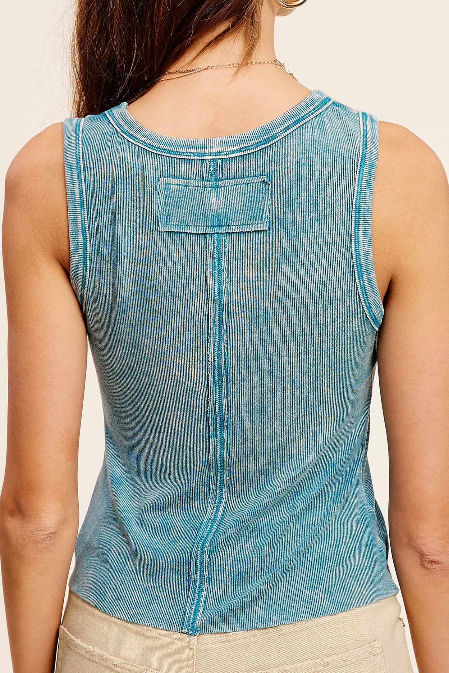 Mineral Washed Back Patch Detail Breathable Tank Top