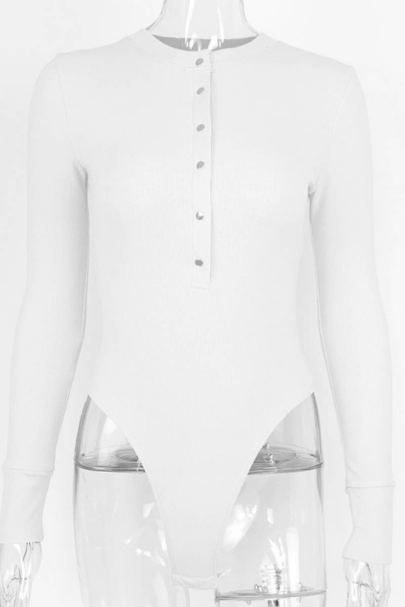 BUTTON CREW NECK RIBBED LONG SLEEVE BODYSUIT
