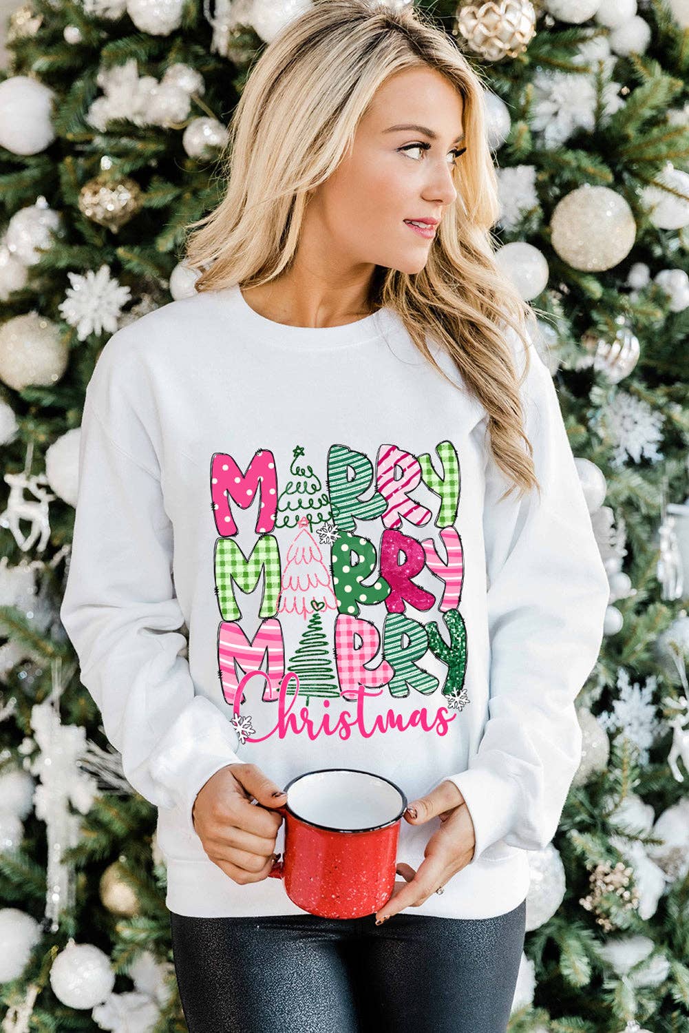 Merry Christmas Print Drop Shoulder Holiday Sweatshirt