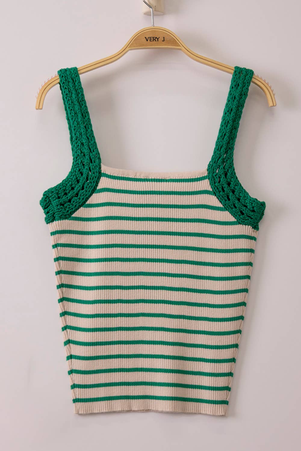 Crochet Sleeve Striped Knit Tank Top