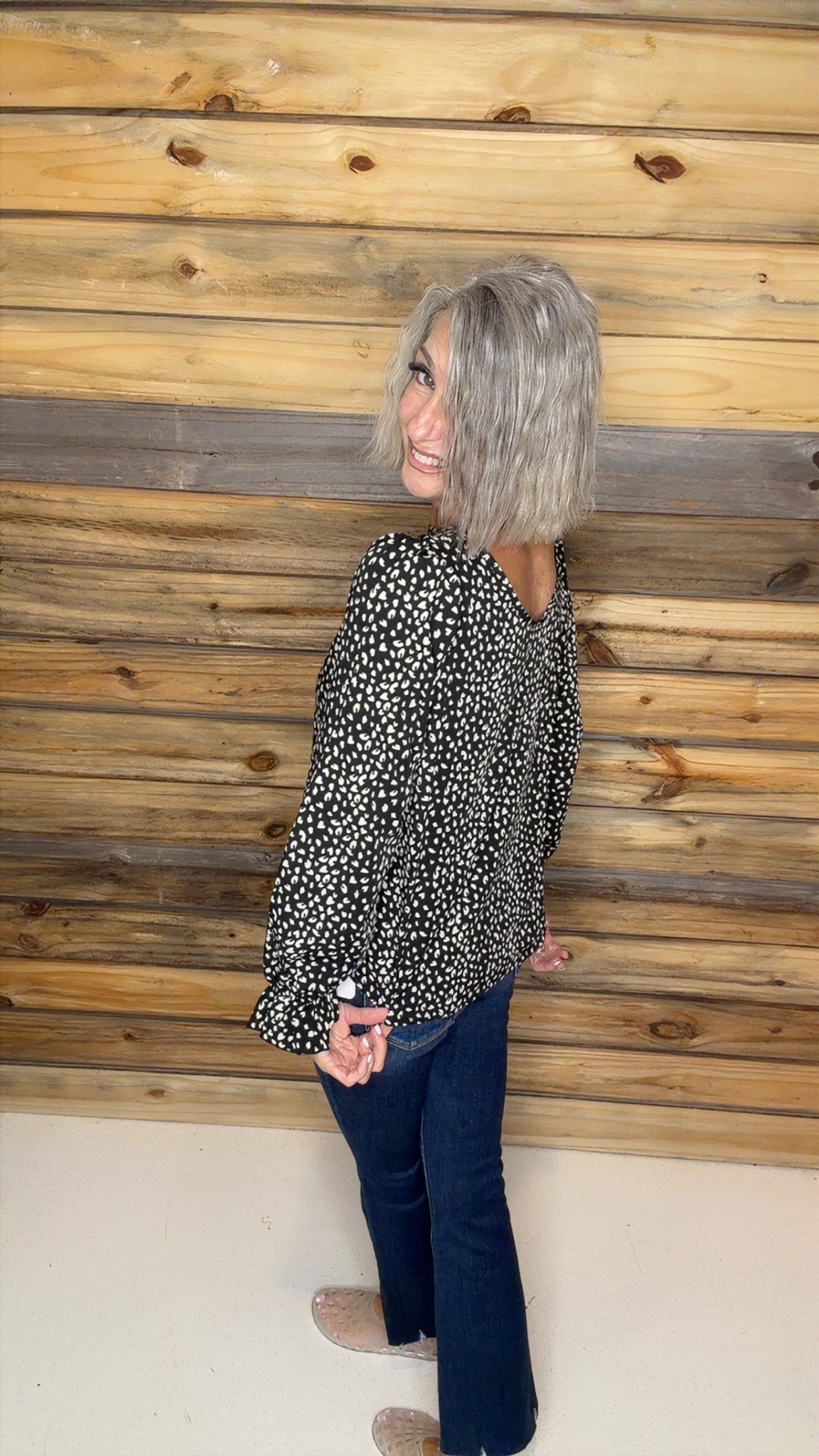 All over print flounce sleeve blouse