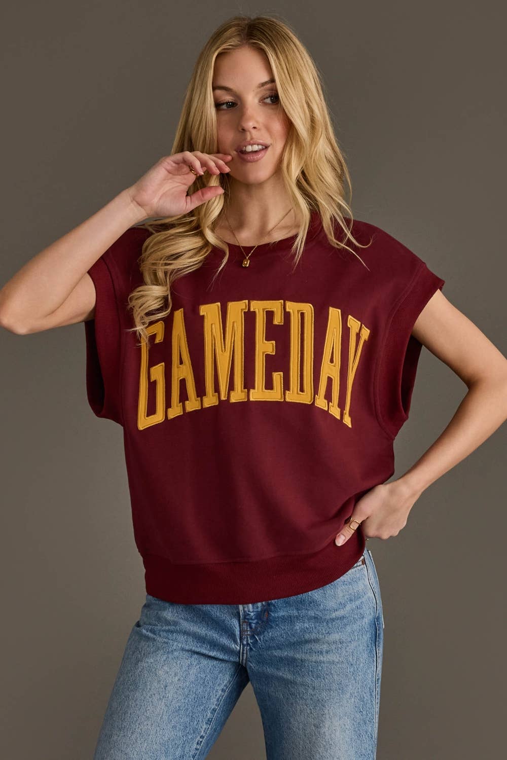 Maroon & Gold Game Day Short Sleeve Sweatshirt
