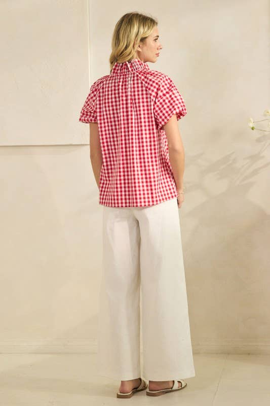 Gingham Check Puff Sleeve Top