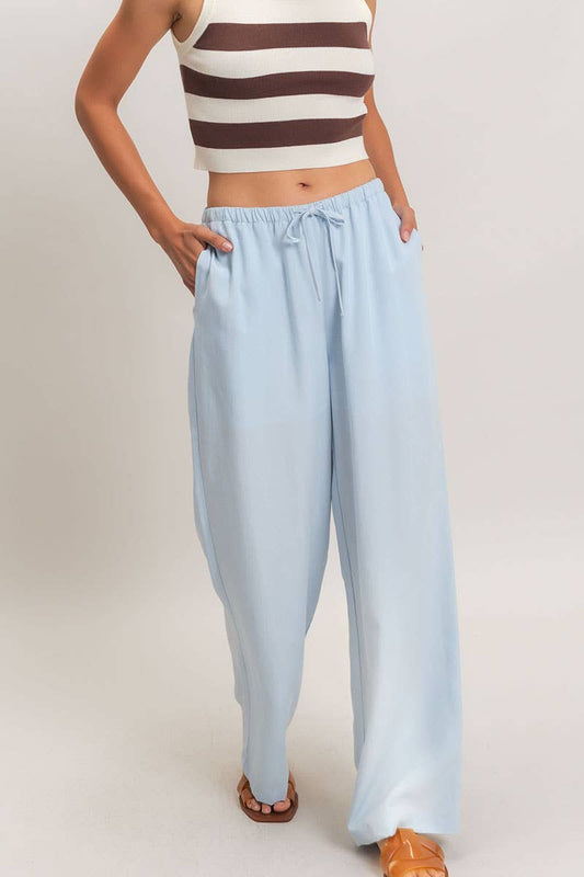 Lyocell Linen Elastic Waist Straight Leg Pants